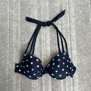 Cute Black With Multi Colored Spots Push Up Bikini With Strappy Front Straps